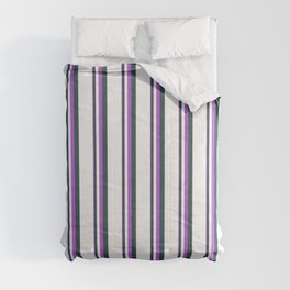[ Thumbnail: Orchid, Dark Slate Gray & White Colored Stripes/Lines Pattern Comforter ]