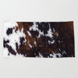 Brown Cowhide, Cow Skin Print Pattern Beach Towel