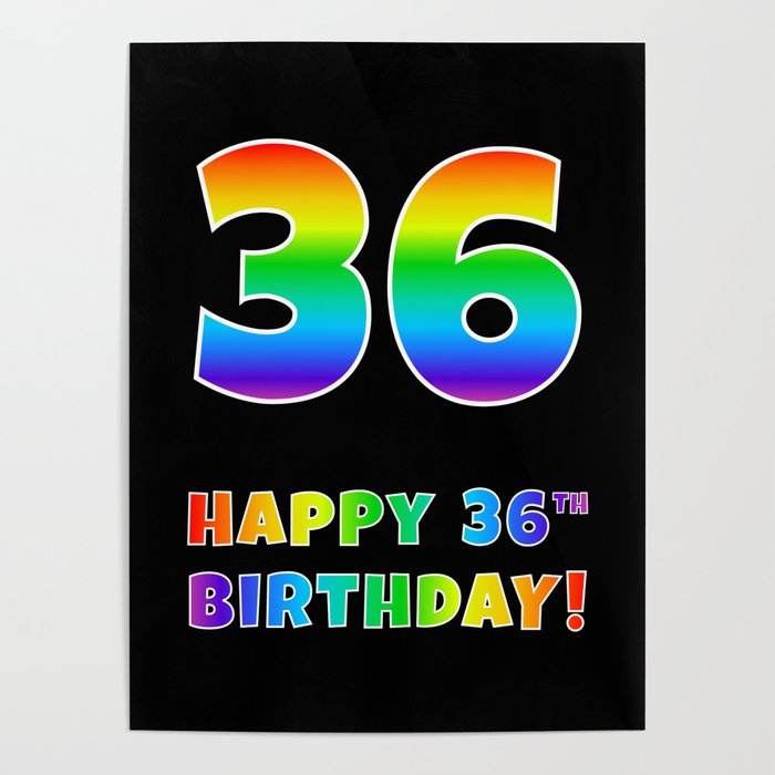 HAPPY 36TH BIRTHDAY - Multicolored Rainbow Spectrum Gradient Poster