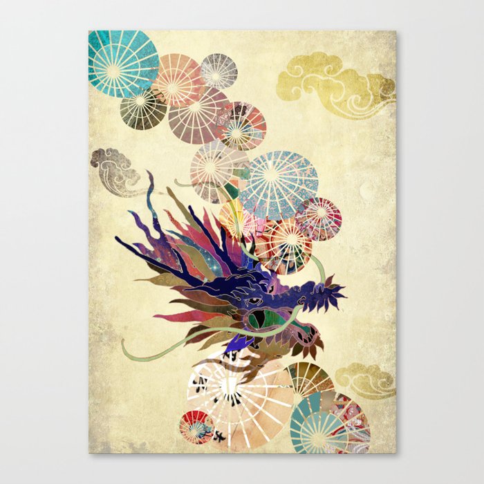 Dragon with unbrellas Canvas Print
