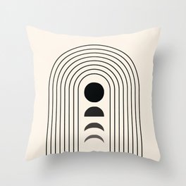 Geometric Lines in Black and Beige 13 (Rainbow and Moon Phases) Throw Pillow