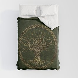 Tree of life -Yggdrasil -green and gold Duvet Cover