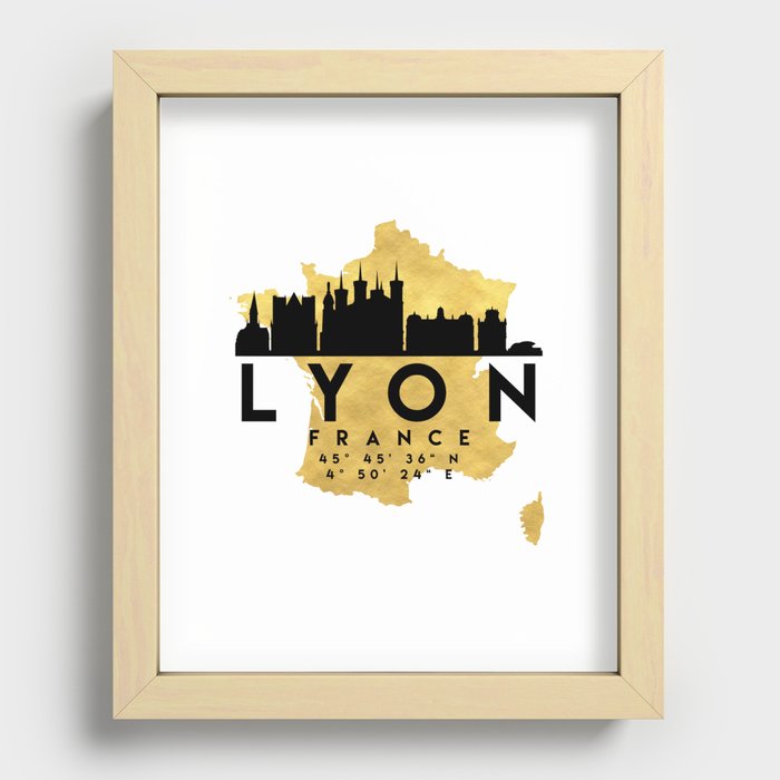 LYON FRANCE SILHOUETTE SKYLINE MAP ART Recessed Framed Print