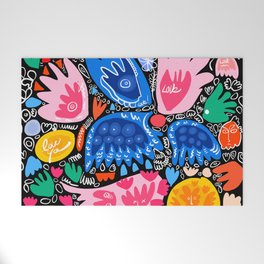 Abstract Flowers Pattern Design Art With Graffiti Writing of Love Welcome Mat