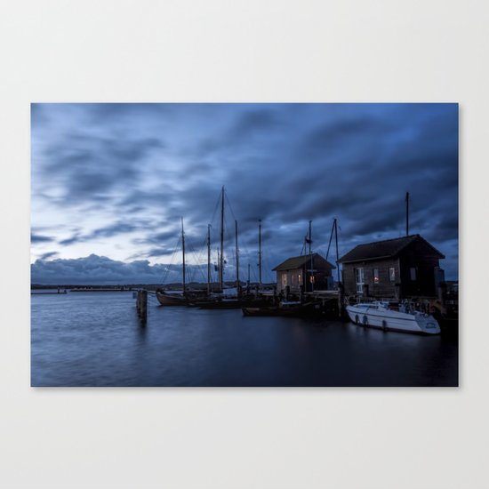 Blue memories- Blue hour at an harbour at the Sea #Society6 Canvas Print