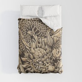 Japanese dragon and Koi fish Duvet Cover