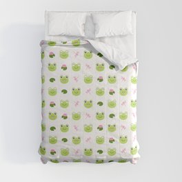 Frogs, Dragonflies and Lilypads on White Comforter