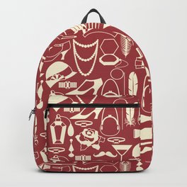 White Fashion 1920s Vintage Pattern on Antique Red Backpack