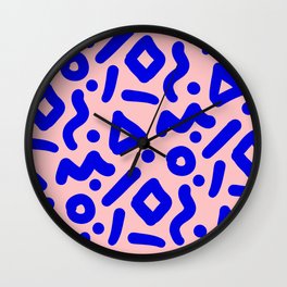 Doodle Pattern - Pink and Electric Blue Wall Clock | Fun, Graphic Design, Vector, Playful, Hipsterpattern, Abstract, Digital, 80S, 90S, Bold 