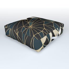 New Art Deco Geometric Pattern - Emerald green and Gold Outdoor Floor Cushion