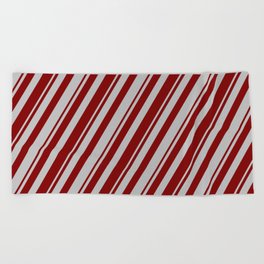 [ Thumbnail: Maroon and Grey Colored Pattern of Stripes Beach Towel ]