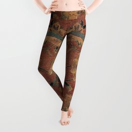 Flowery Boho Rug IV // 17th Century Distressed Colorful Red Navy Blue Burlap Tan Ornate Accent Patte Leggings