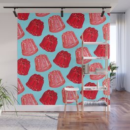Red & Pink Jello Pattern - Blue Wall Mural