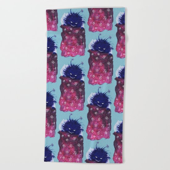 Cute Evil Bug Goes To Sleep Beach Towel