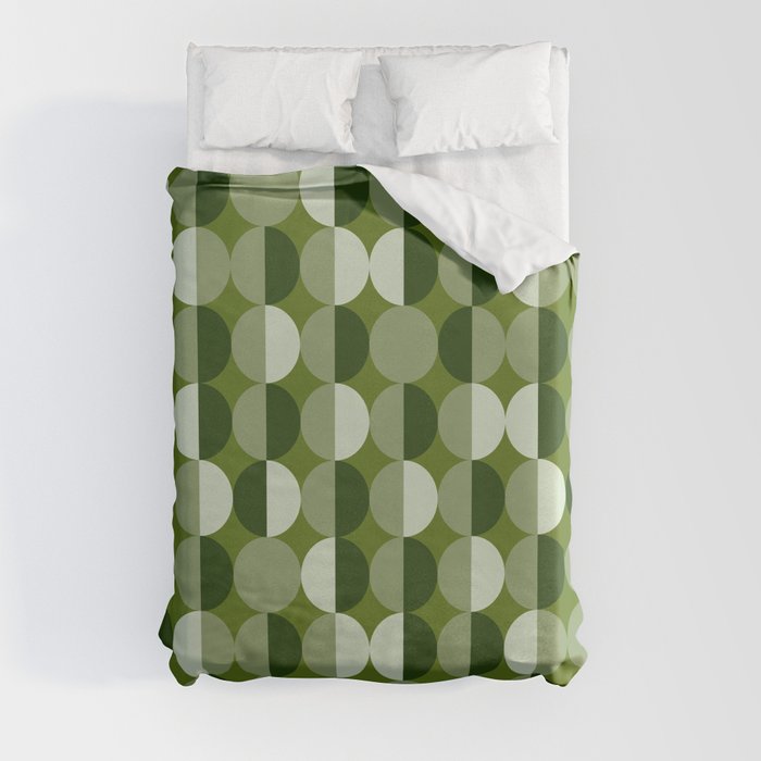 Retro circles grid green Duvet Cover