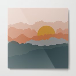 Minimal abstract sunset mountains Metal Print | Midcentury, Mountain, Minimalistart, Mountains, Colorblock, Modern, Abstract, Landscape, Nature, Drawing 