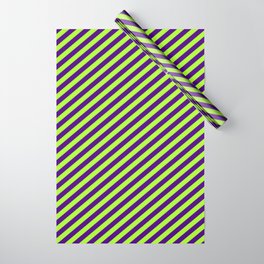 [ Thumbnail: Indigo and Light Green Colored Lined/Striped Pattern Wrapping Paper ]