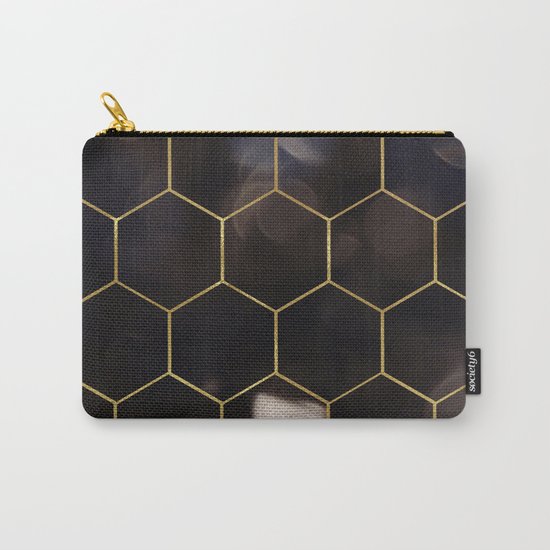 Dark bokeh gold hexagons Carry-All Pouch