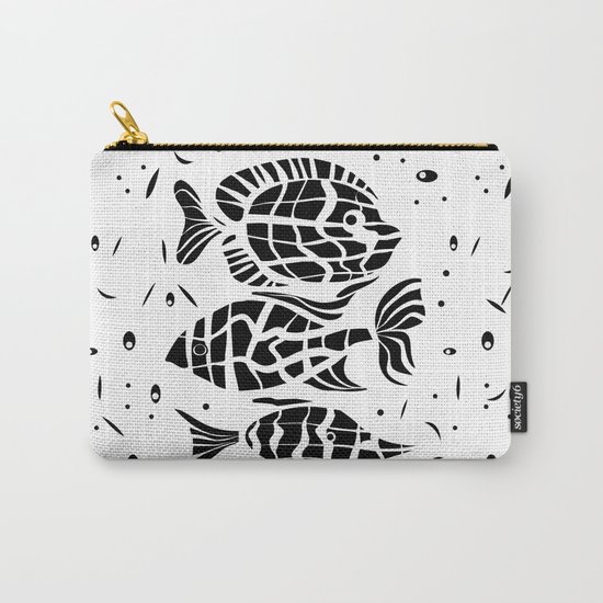 Black and white illustration . Fish . Carry-All Pouch