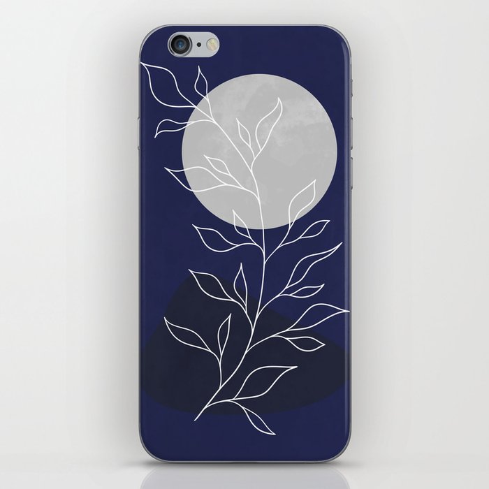Abstract landscape with a silver moon in a blue night iPhone Skin