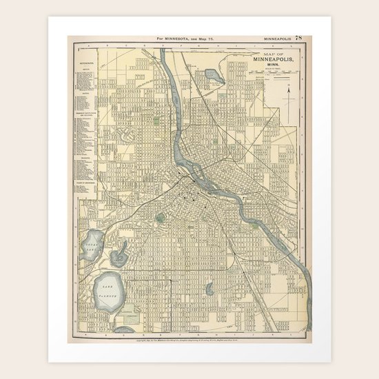 Vintage Map of Minneapolis MN (1891) Art Print by BravuraMedia Society6