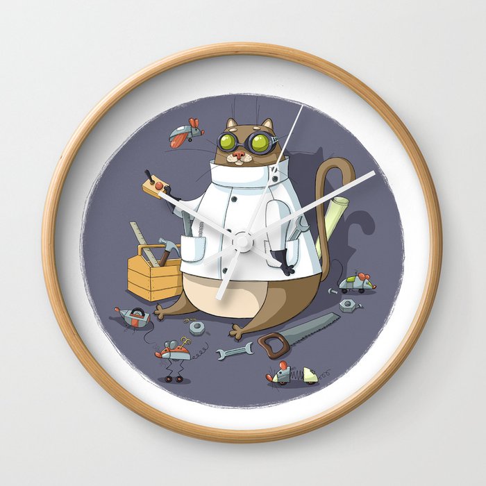 scientist cat Wall Clock