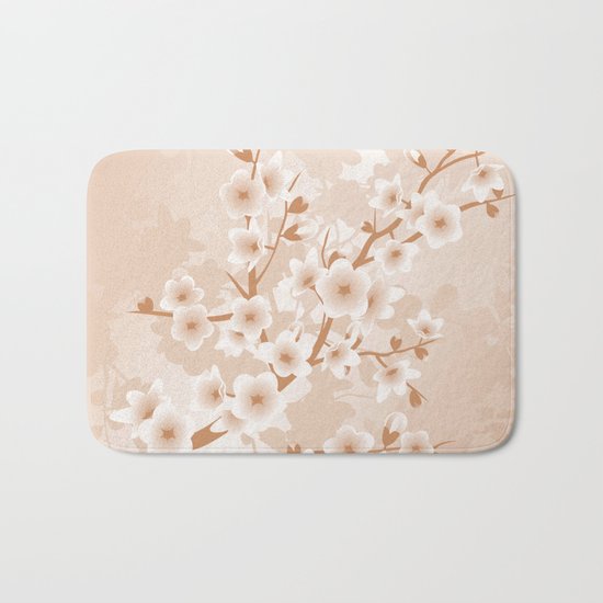Floral Cherry Blossoms Beige Bath Mat