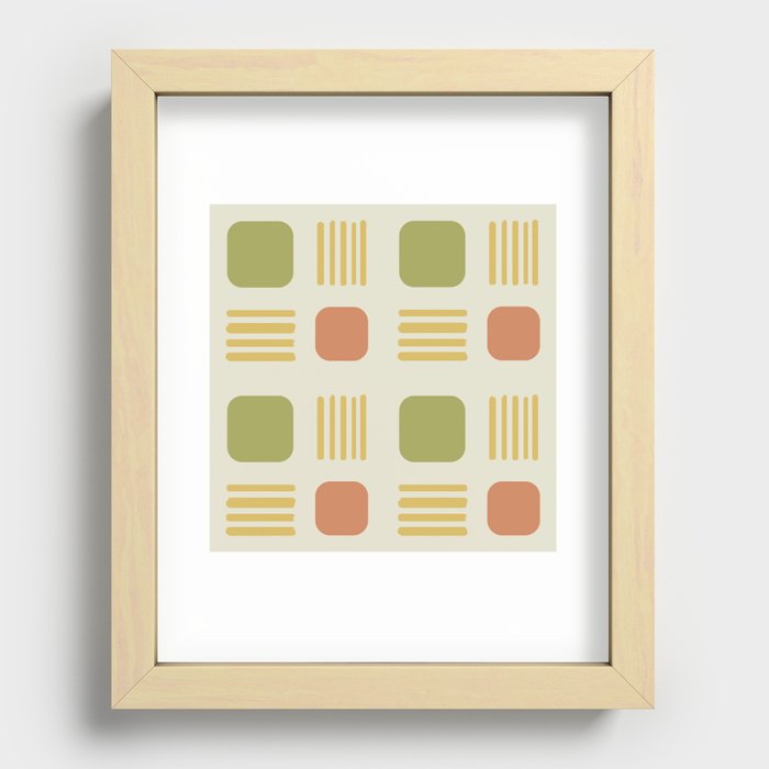 Mid-Century Modern Squares Lines Green Orange Recessed Framed Print