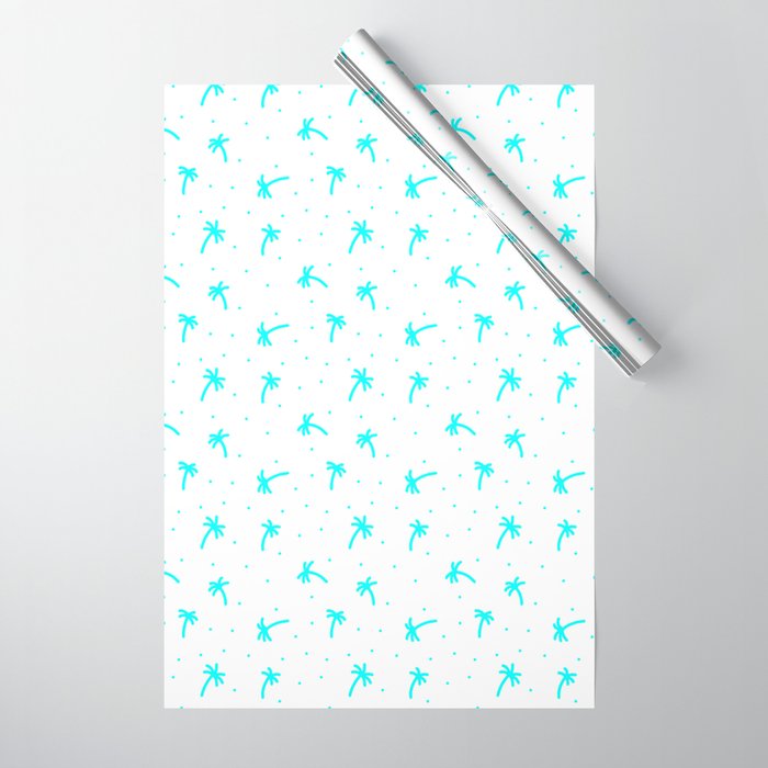 Aqua Blue Doodle Palm Tree Pattern Wrapping Paper