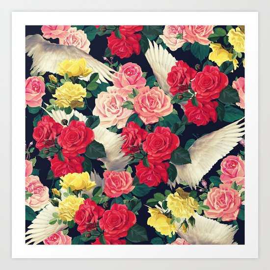 roses wings, tropical Art Print