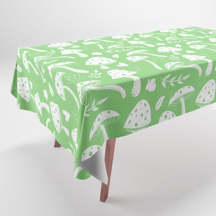 White Mushroom Seamless Pattern on Mint Green Background Tablecloth