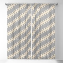 [ Thumbnail: Grey & Tan Colored Pattern of Stripes Sheer Curtain ]