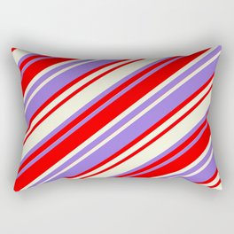[ Thumbnail: Purple, Red, and Beige Colored Striped Pattern Rectangular Pillow ]