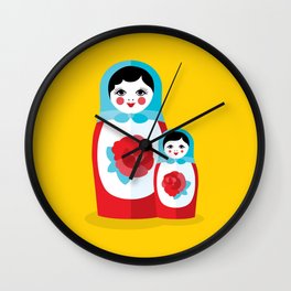 Mother & Daughter Wall Clock | Babushka, Mother, Doll, Mom, Russia, Vintage, Daughter, Yellow, Rose, Mum 