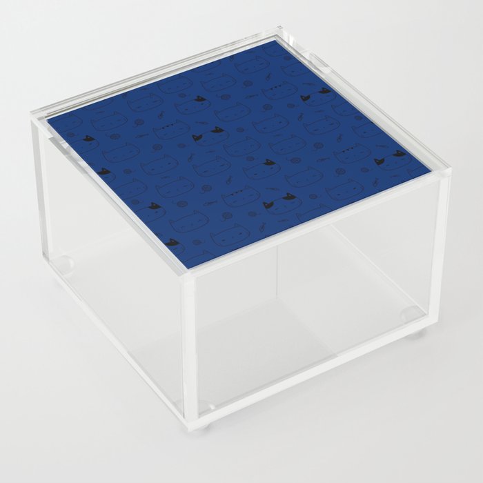 Blue and Black Doodle Kitten Faces Pattern Acrylic Box