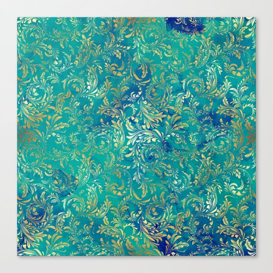 Blue Gold Swirls Canvas Print