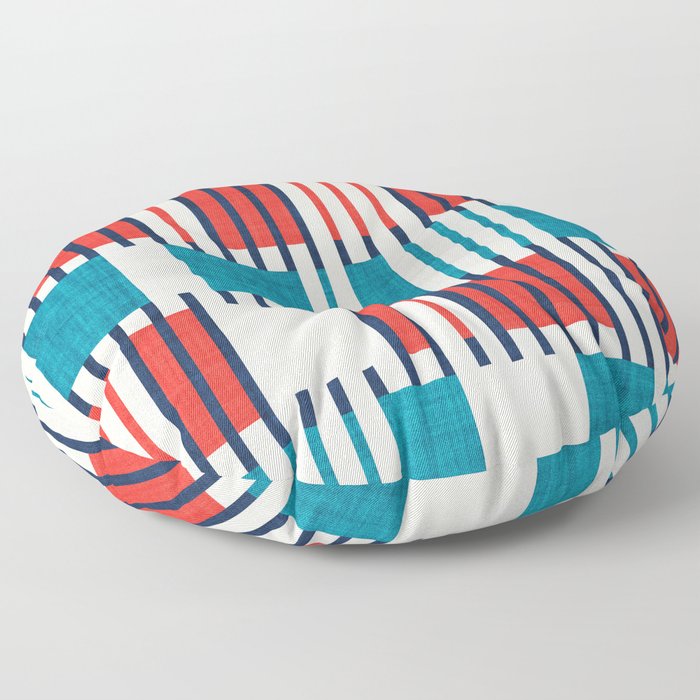 Bold minimalist retro stripes // midnight blue neon red and teal blue geometric grid  Floor Pillow