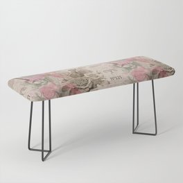 Vintage Flowers with roses and dragonfly.  Bench