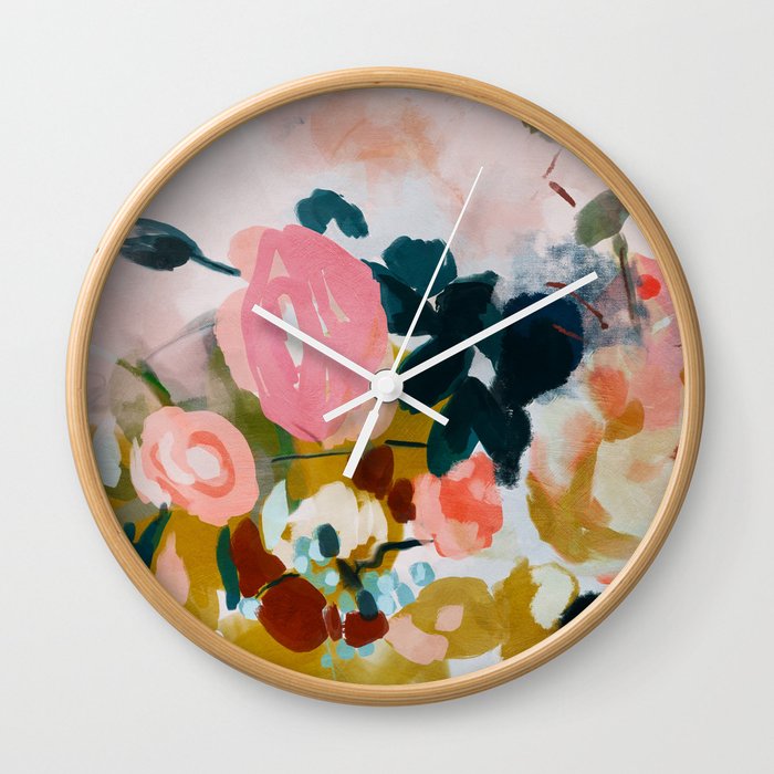 floral bloom abstract painting Wall Clock