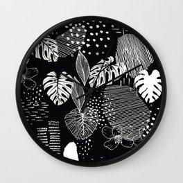 Issa Tropical B&W Wall Clock | Mostera, Flowers, Ink, White, Black And White, Pattern, Digital, Dots, B W, Stripes 