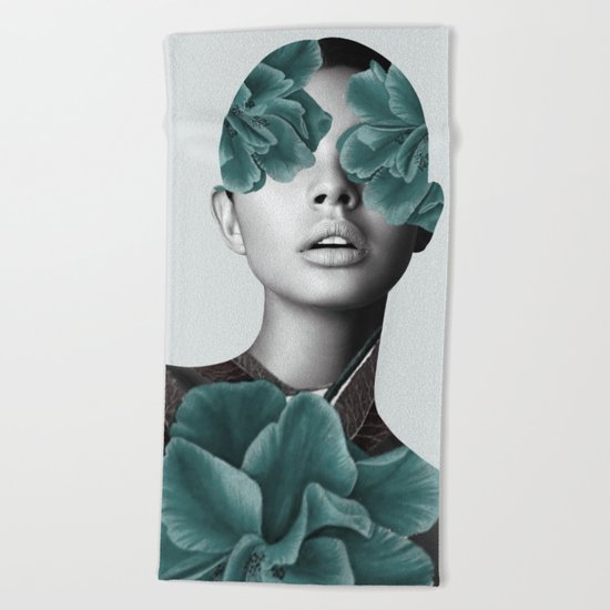 Floral Portrait (woman) Beach Towel