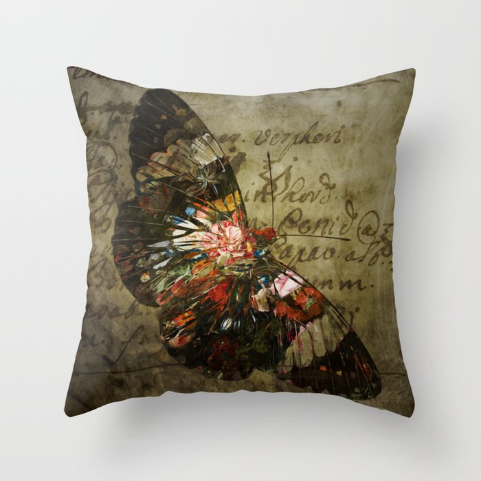 Vintage Floral Butterfly 1 Throw Pillow