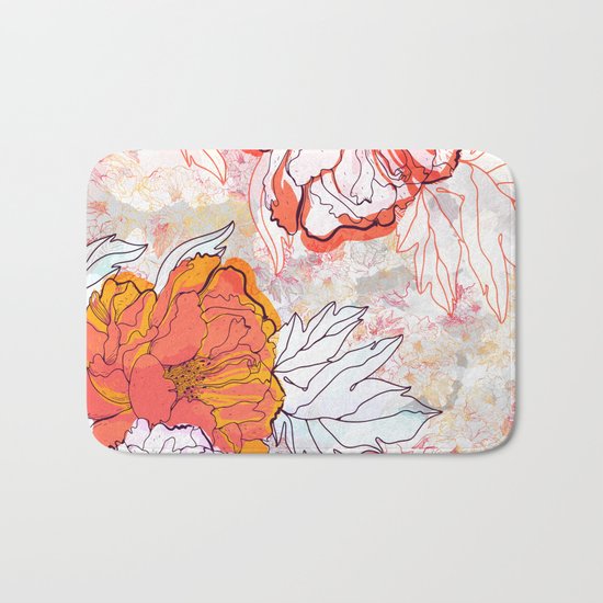 Abstract Floral Illustration Bath Mat