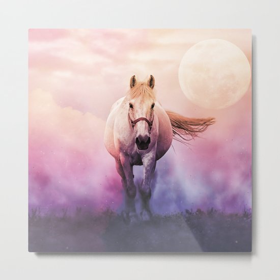 Romantic mystery horse illustration with full moon Metal Print