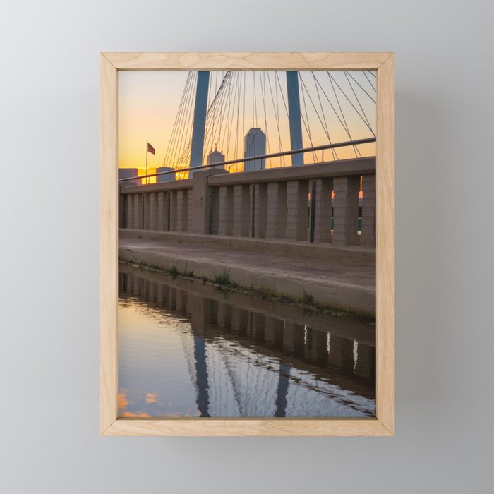 Margaret Hunt Hill Bridge Vertical Panorama - Dallas Texas Sunrise Framed Mini Art Print