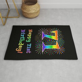 [ Thumbnail: 71st Birthday - Fun Rainbow Spectrum Gradient Pattern Text, Bursting Fireworks Inspired Background Rug ]