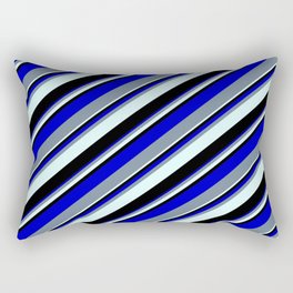 [ Thumbnail: Blue, Light Slate Gray, Light Cyan, and Black Colored Lined/Striped Pattern Rectangular Pillow ]