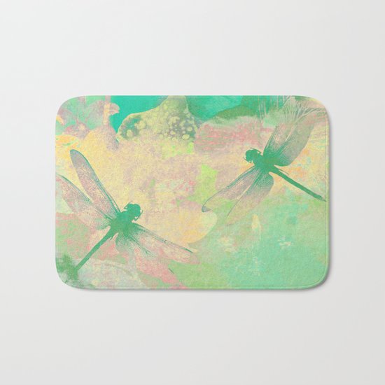 Green Painting Dragonflies Bath Mat