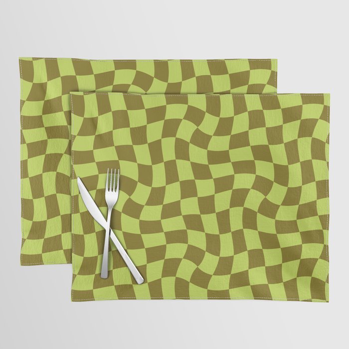 Warped Checkerboard (Lime Green & Brown) Placemat