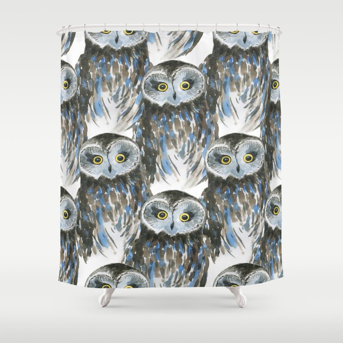 Seamless watercolor pattern with big owl Shower Curtain